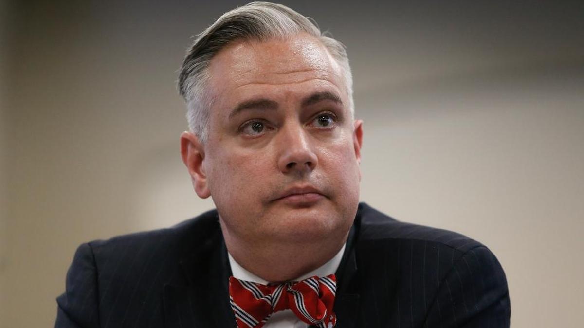 Western Kentucky University President Timothy Caboni testifies in front of the House Budget Review subcommittee for Postsecondary Education at the Kentucky State Capitol in Frankfort, Ky., on Thursday, February 1, 2018.