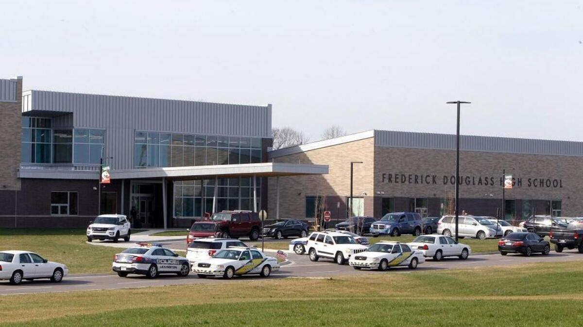 Heavy presence of law enforcement after a student was injured from an accidental gunshot Friday morning at Frederick Douglass High School.