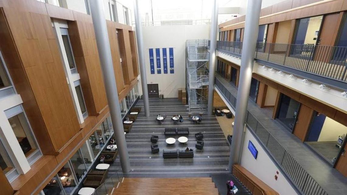 The large atrium in the newly renovated Gatton College of Business at the University of Kentucky.
