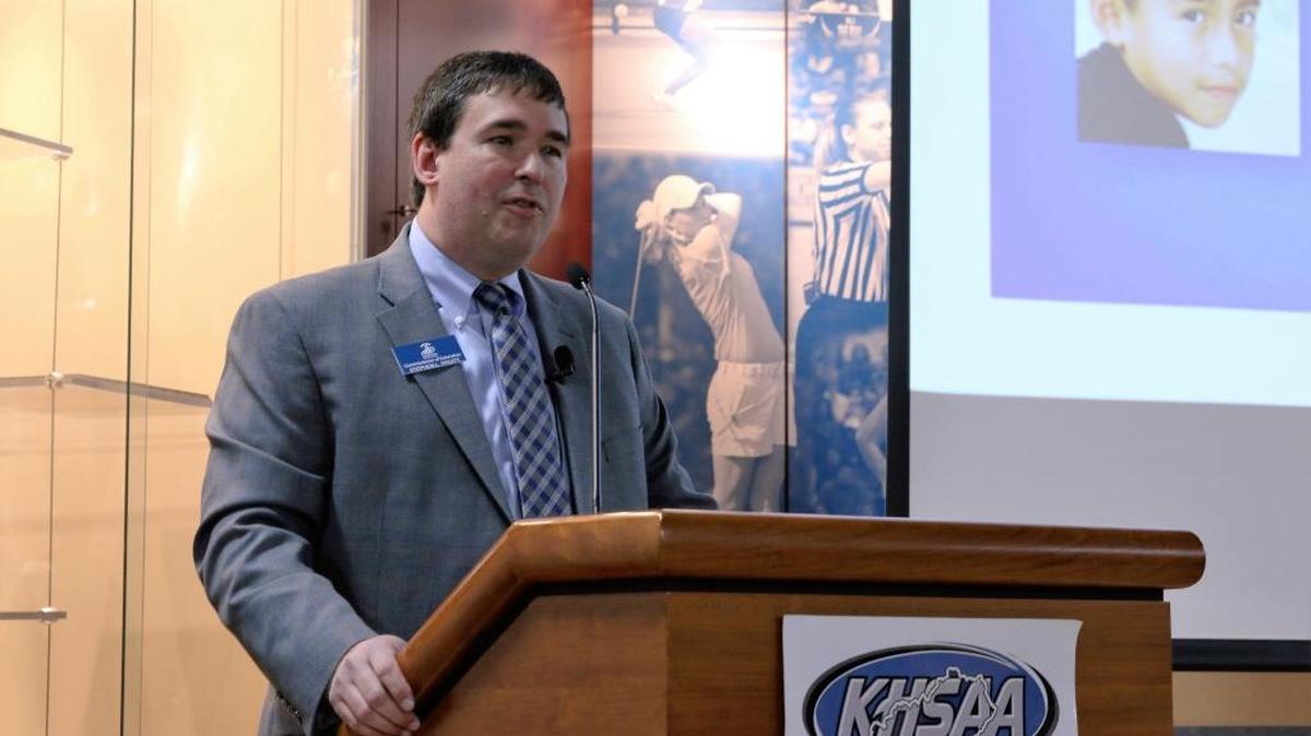 Kentucky Education Commissioner Stephen L. Pruitt speaking in front an audience of approximately two-hundred people at a Town Hall meeting in Lexington, Ky., on Thursday April 7, 2016.