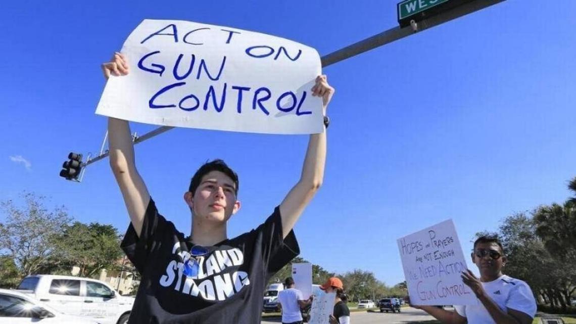 Josh Levine, 17, a student from Marjory Stoneman Douglas High School protested for tighter gun control two days after last week’s killing of 17 students and staff at the school. The Women’s March Network has called for a national student walkout at 10 a.m., March 14. It is planned to last 17 minutes — one minute for every life lost in last week’s school shooting in Parkland, Fla.