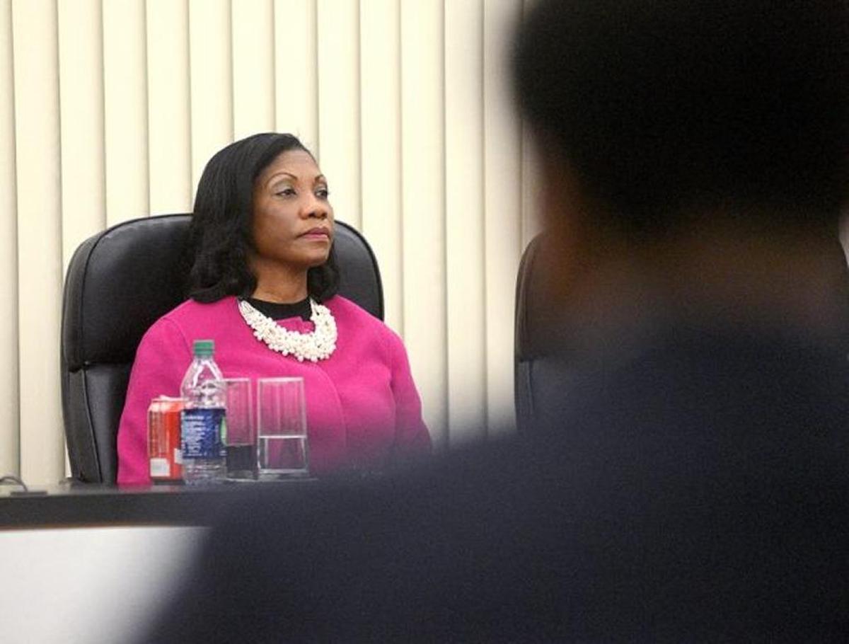 Former Kentucky State University Board of Regents Chair Karen Bearden listened during a board meeting.