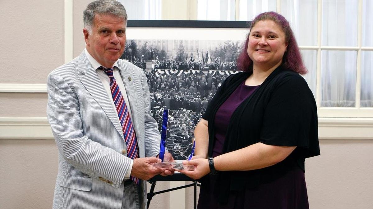 U.S. Archivist David S. Ferriero presented Georgetown High School teacher Margaret Lynn Brewer with the Earle C. Clements Innovation in Education Award.