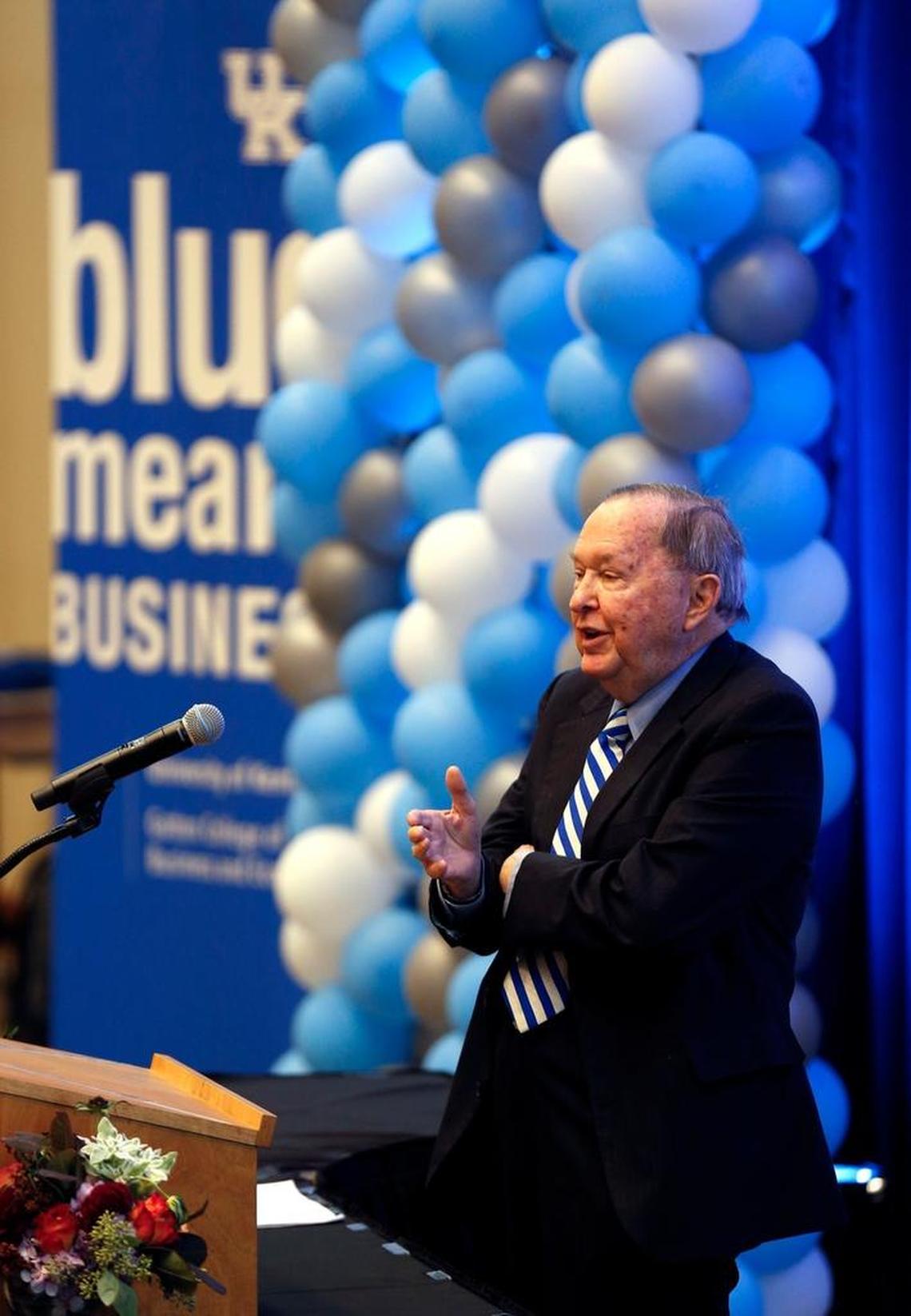 University of Kentucky donor Carol Martin “Bill” Gatton spoke Friday during the grand opening of the expanded Gatton College of Business and Economics.