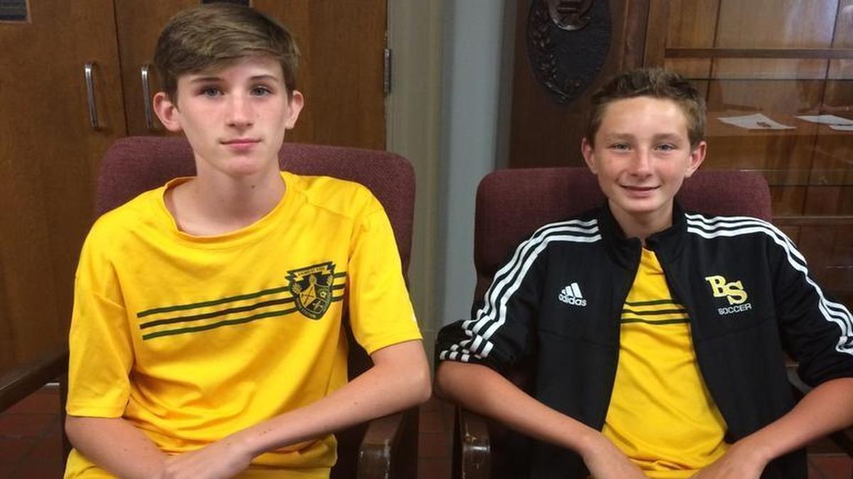 Evan Amend, left, and Mason Dunn are Bryan Station Middle Spanish Immersion students who want to play boy’s soccer for Bryan Station High School, not the high school their homes are assigned to.