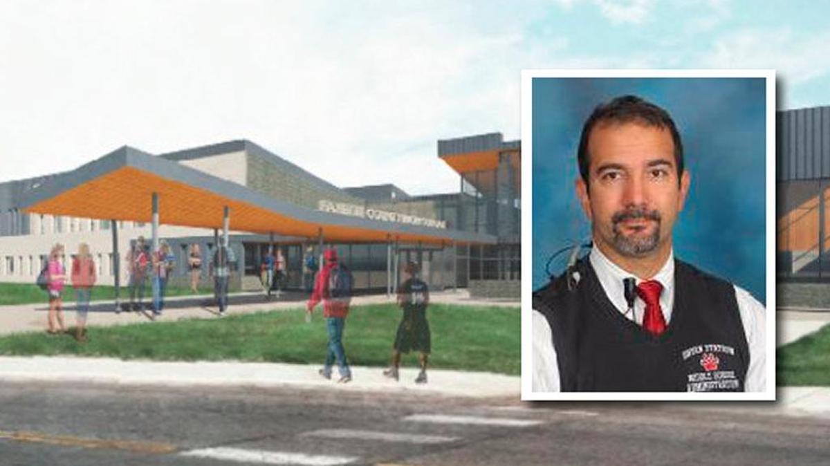 A rendering of the Fayette County high school on Winchester Road, with a picture of Lester Diaz, who has been named principal.