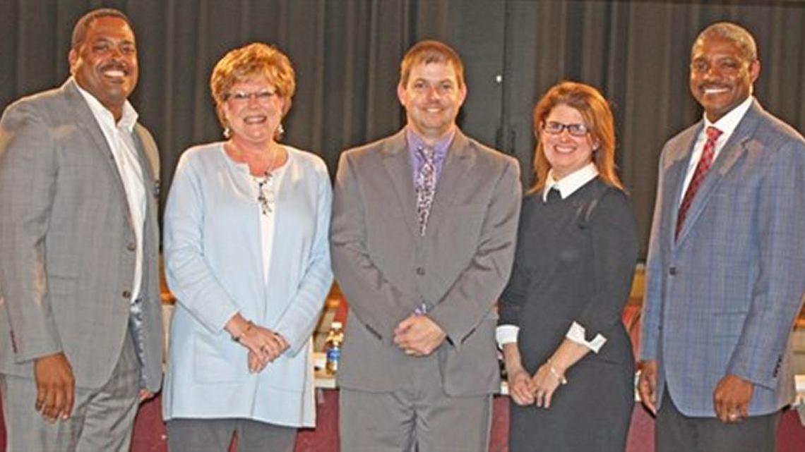 Ray Daniels, Melissa Bacon, Doug Barnett, Stephanie Spires, Dary Love, members of the Fayette County Public Schools Board.