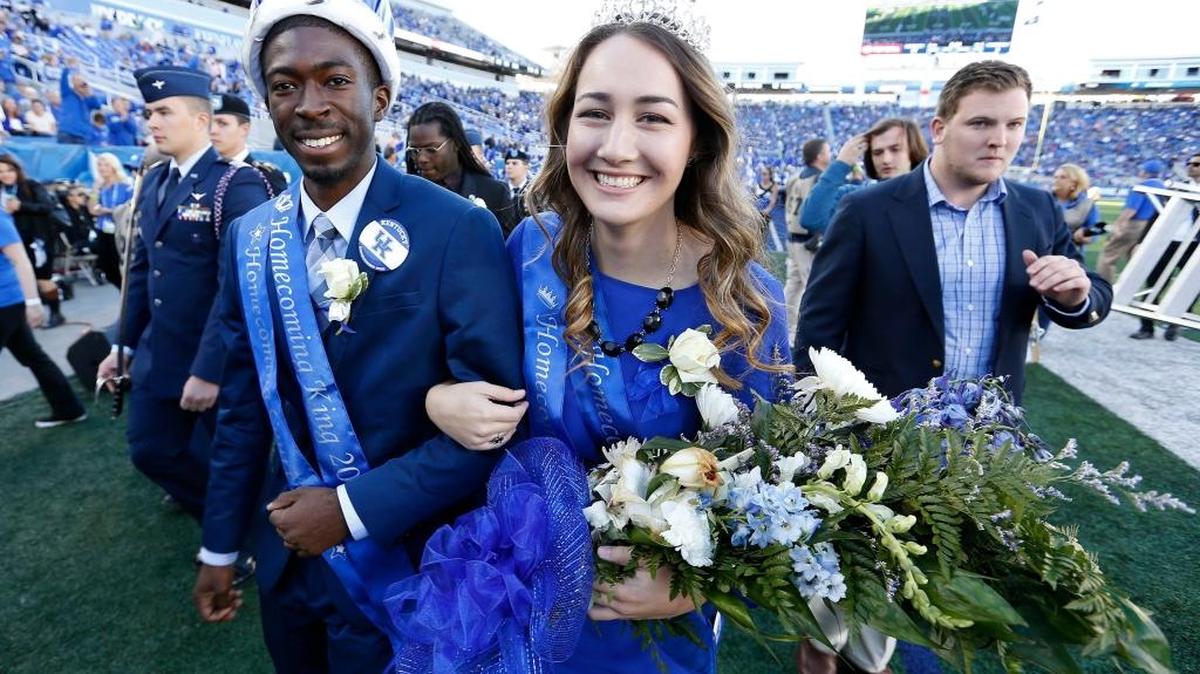 Homecoming king Patrick Smith Jr. and queen Willow Kreutzer left the field after being crowned at halftime of the University of Kentucky-Vanderbilt game.