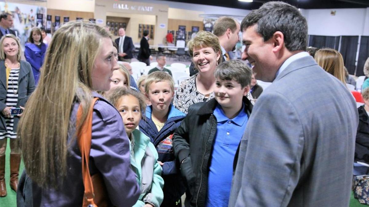 Teachers and students from Squires Elementary School spoke with Kentucky Education Commissioner Stephen Pruitt during a town hall meeting in Lexington in early April.