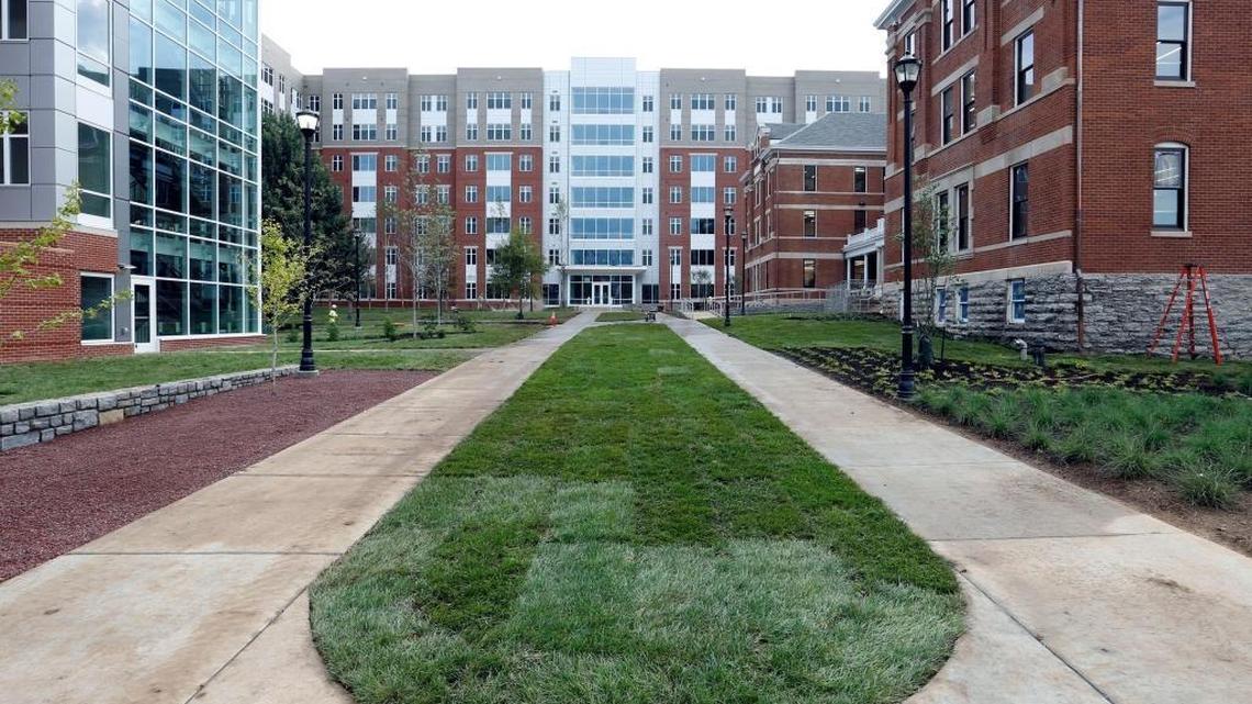Part of the courtyard with Holmes Hall on the left, Boyd Hall in the background, and Patterson Hall on the right, on the University of Kentucky campus at the intersection of Avenue of Champions and South Limestone in Lexington, Ky., Thursday, August 9, 2016. Holmes Hall and Boyd Hall will reopen in new buildings this fall.