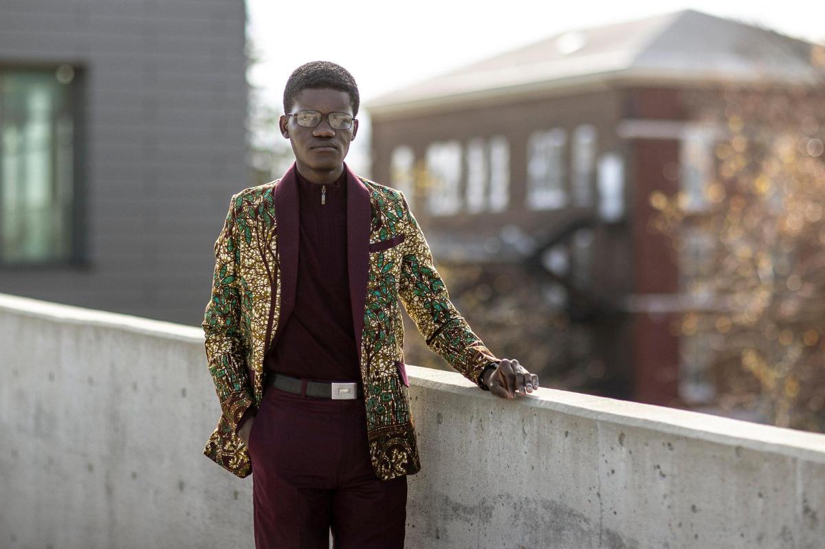 Ntambidila Gbili, Bluegrass Community & Technical college student government president, poses for a portrait on the school’s campus in Lexington, Ky., on Friday, Nov. 20, 2020.