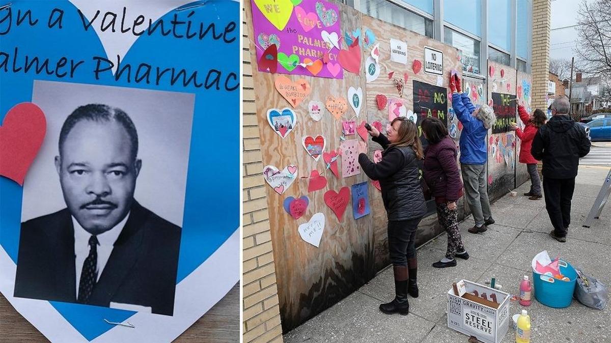 Pioneering black pharmacist Zirl A. Palmer built this drug store in 1961 at the corner of East Fifth and Chestnut Streets in the East End. Preservationists hope the city-owned building can be reused instead of demolished. They pasted valentines on it at one point.