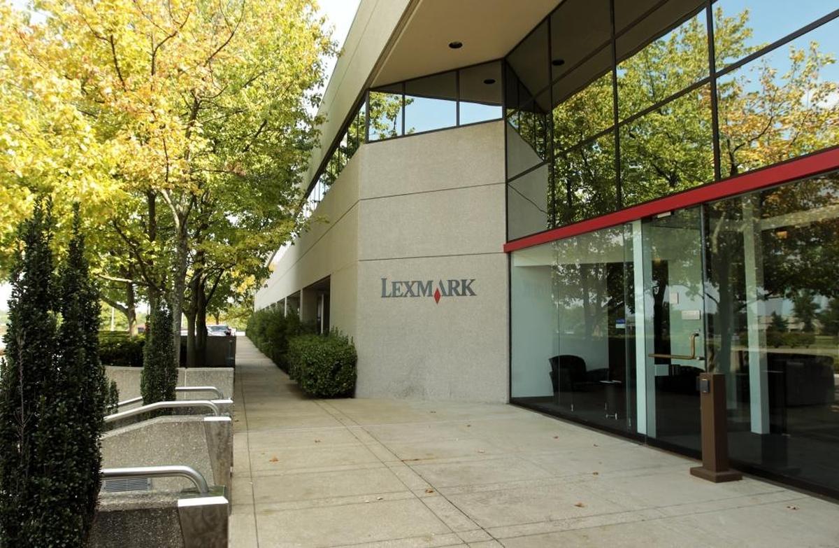 The main entrance to Lexmark’s headquarters in Lexington is shown in 2012.