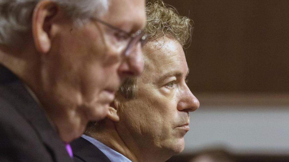 Senate Majority Leader Mitch McConnell, left, and Sen. Rand Paul, also of Kentucky, in January on Capitol Hill.