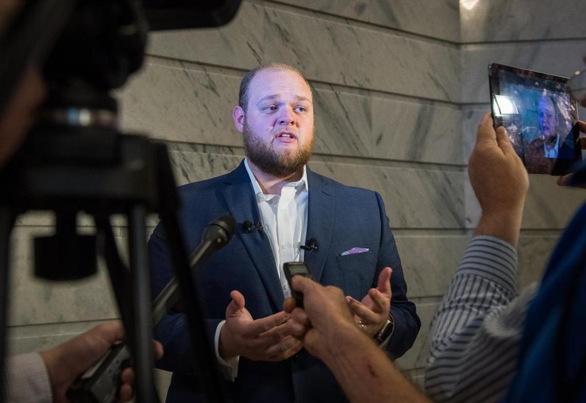 Jordan Harris, director of the Pegasus Institute, shown in Frankfort in August, advocates expanding the sales tax to services as a way to balance cuts to Kentucky’s income tax.