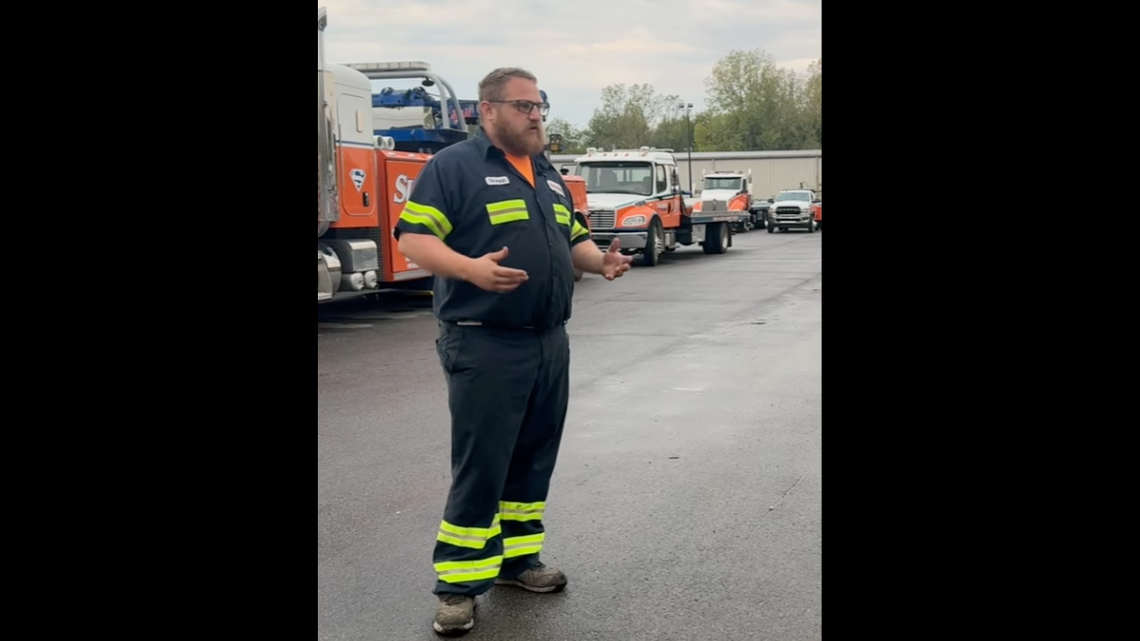 Chris Skaggs was run over outside Suburban Towing in Louisville, the company says.