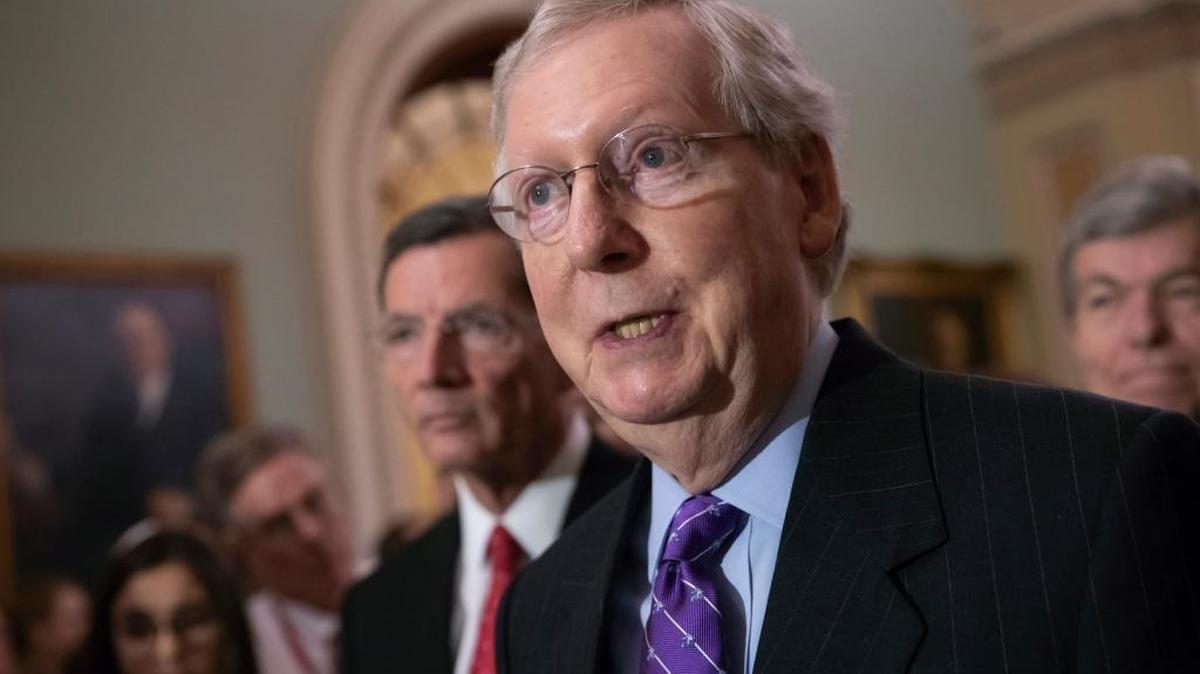 Senate Majority Leader Mitch McConnell, shown here on Capitol Hill in June, was having lunch Saturday at the Bristol Bar & Grill in Louisville.