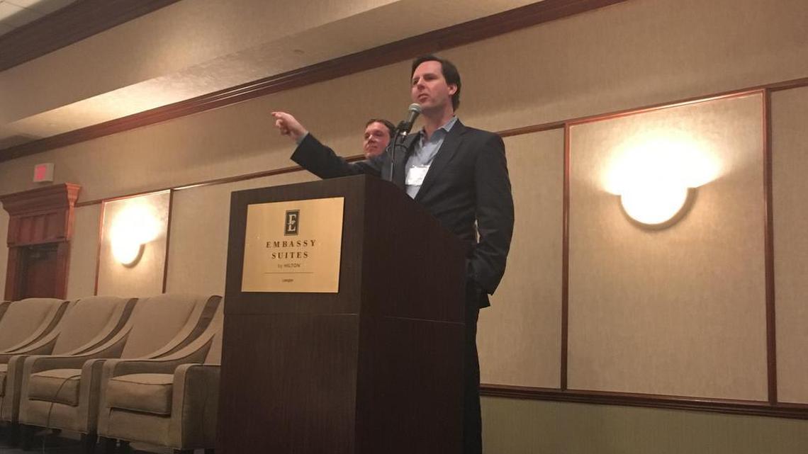 Former state Auditor Adam Edelen speaks at the New Kentucky Project conference on Saturday, Feb. 4, 2017 at the Embassy Suites in Lexington, Ky.