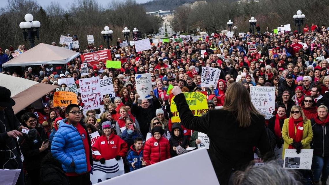 More than a thousand Kentucky teachers and other supporters gathered outside the state Capitol last Monday to rally against Senate Bill 1, a controversial proposal to overhaul Kentucky’s public pension systems.