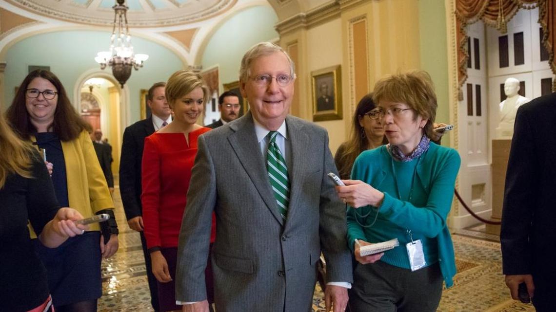 Senate Majority Leader Mitch McConnell, R-Ky., walked to the chamber after President Barack Obama urged Senate Republicans to grant hearings and a confirmation vote to Merrick Garland, his nominee to replace the late Justice Antonin Scalia on the Supreme Court, on Capitol Hill in Washington, Wednesday, March 16, 2016.