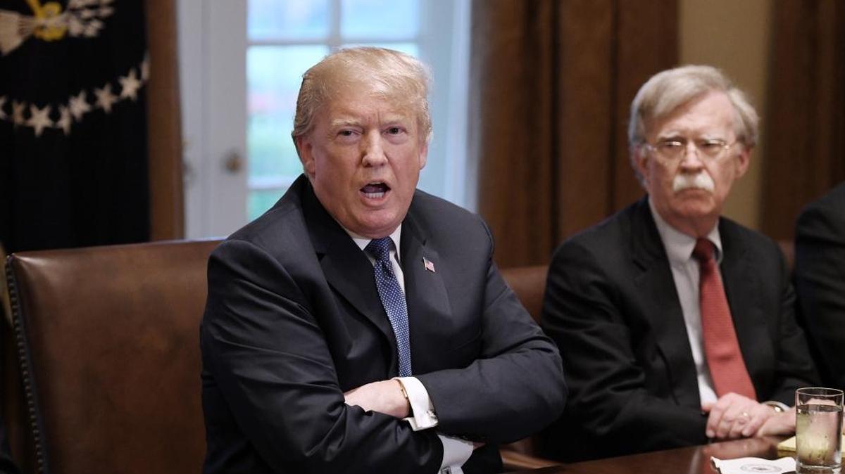 U.S. President Donald Trump talked about the FBI raid at his lawyer Michael Cohen’s office during a 2018 briefing from senior military leadership in the Cabinet Room of the White House.