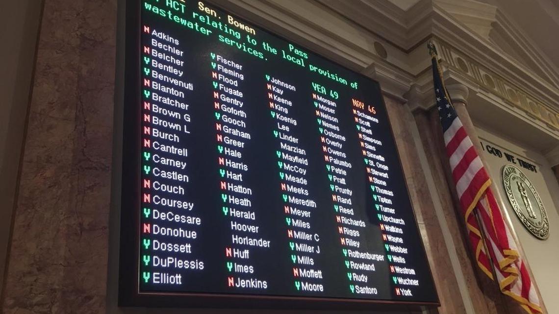 An electronic board displayed the vote tally on Senate Bill 151, a pension overhaul bill, in the Kentucky House of Representatives on Thursday, March 29, 2018.