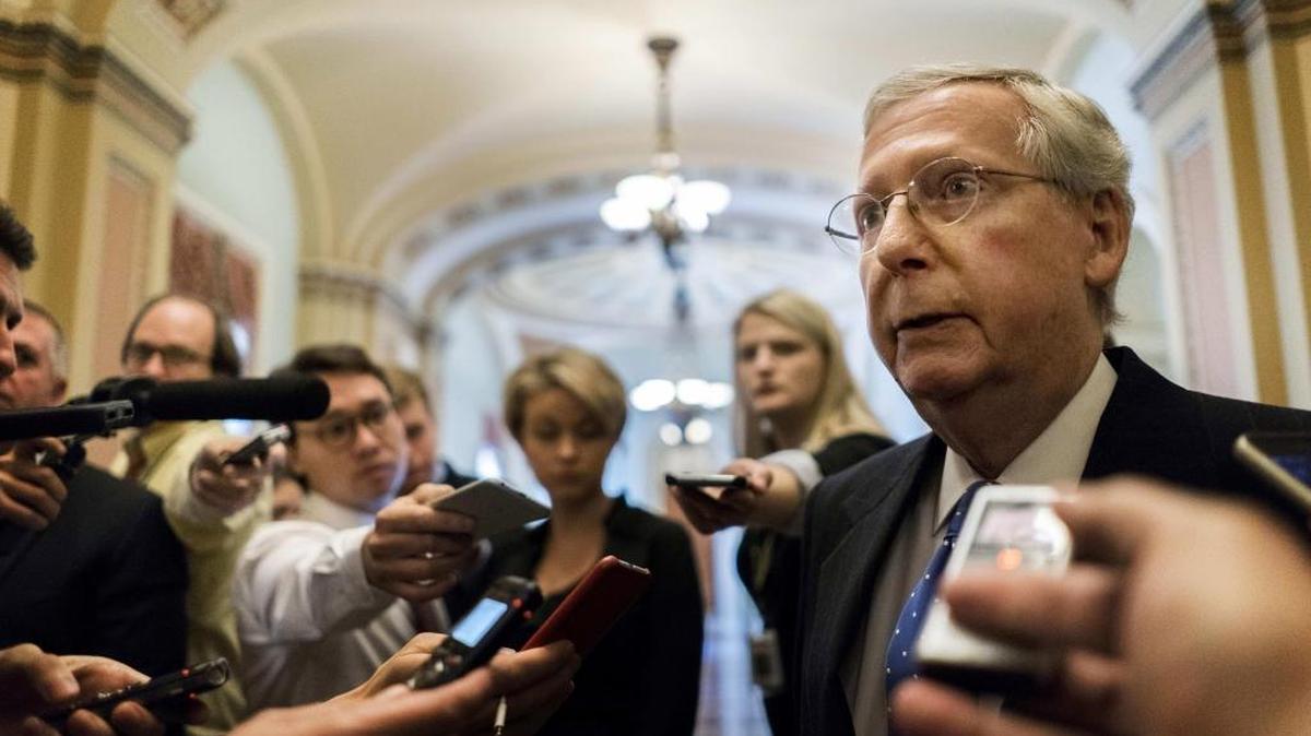 Senate Majority Leader Mitch McConnell, R-Kentucky, talked to journalists about Alabama Senate candidate Roy Moore on Thursday in Washington.