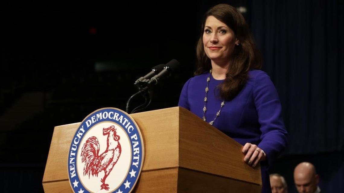 Alison Lundergan Grimes was melancholy as she spoke to supporters after being re-elected as Secretary of State at Democratic election night headquarters at the Frankfort Convention Center in Frankfort, Ky., on Nov. 3, 2015.