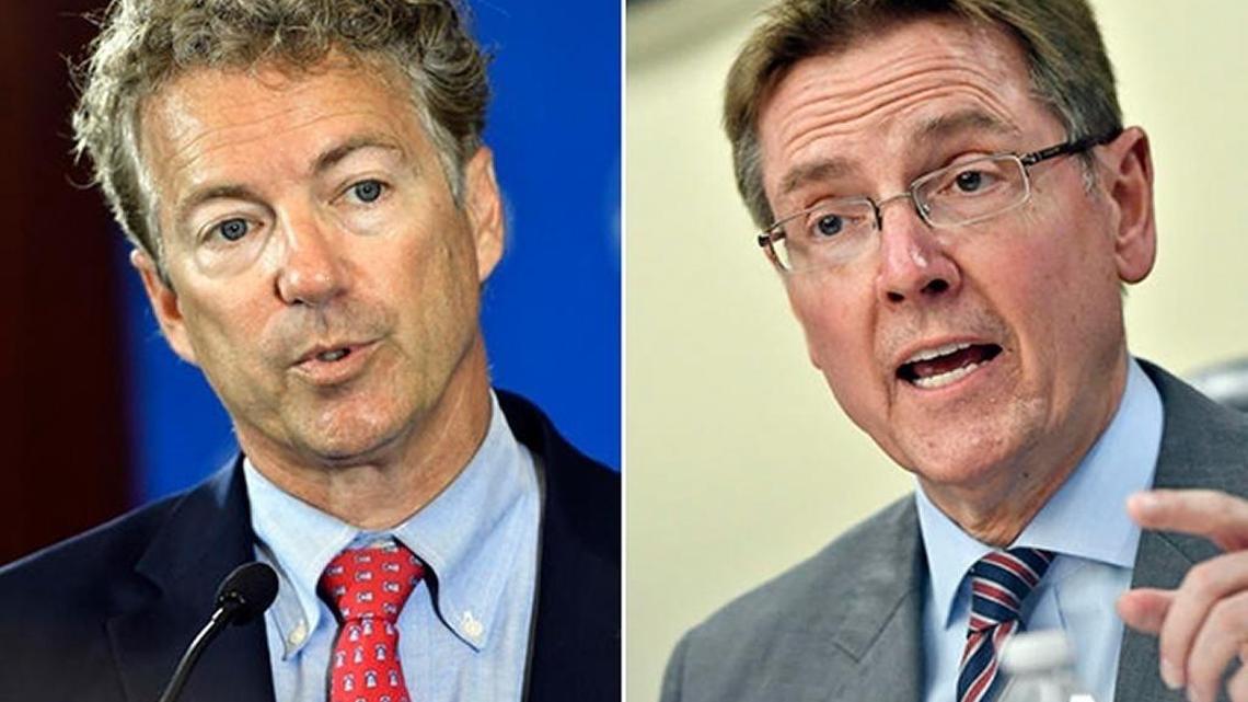 Republican U.S. Sen. Rand Paul, left, and his Democratic challenger, Lexington Mayor Jim Gray.