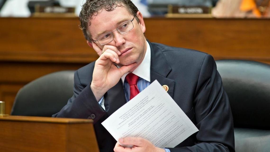 In this 2013 file photo, Rep. Thomas Massie, R-Ky., listened during a politically contentious committee session on whether to compel Internal Revenue Service official Lois Lerner to testify about the extra scrutiny the IRS gave to tea party and other conservative groups that applied for tax-exempt status.