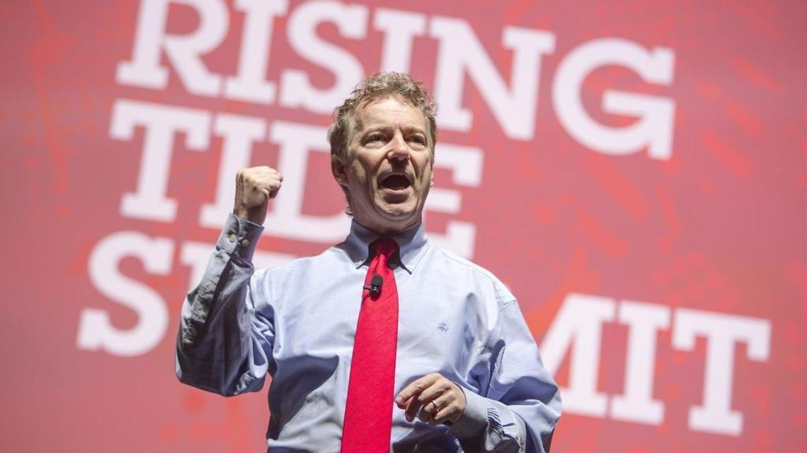 Republican presidential candidate Sen. Rand Paul, R-Ky., speaks Saturday, Dec. 5, 2015, during the Rising Tide Summit at the US Cellular Center in Cedar Rapids, Iowa.