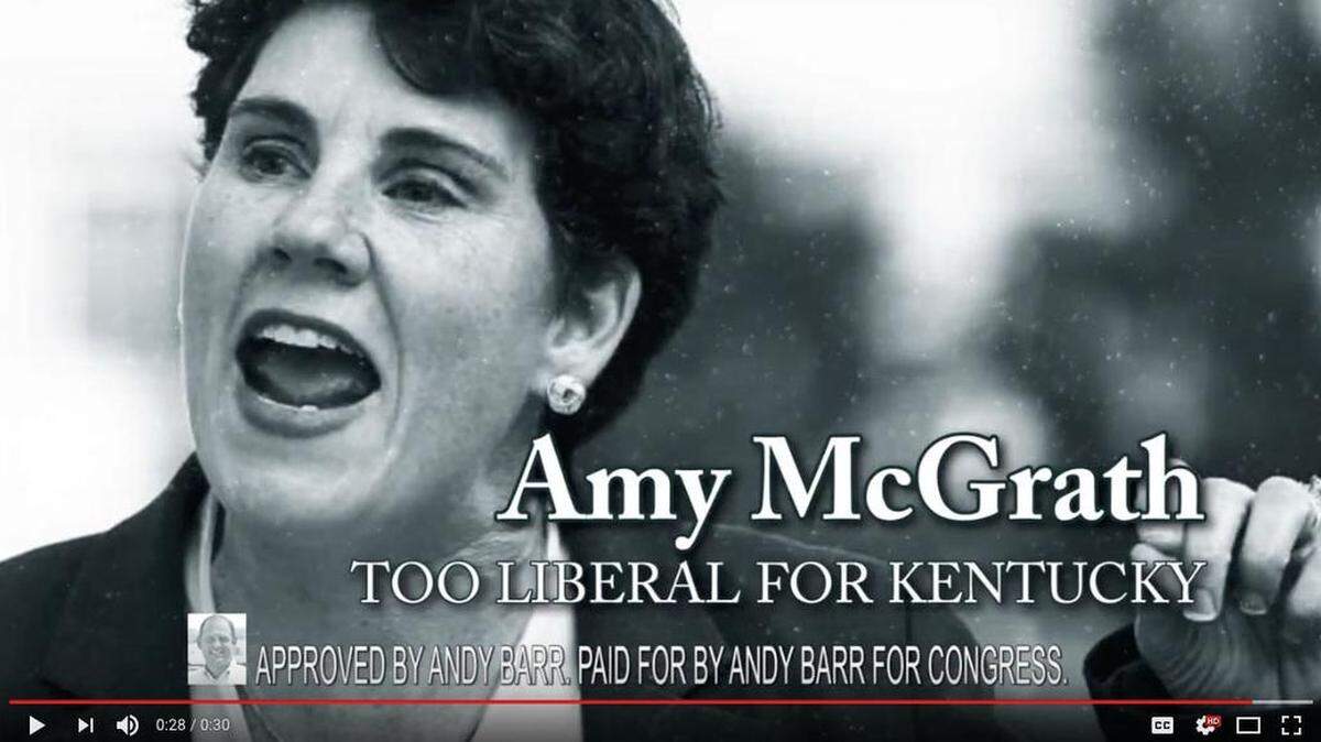 A screen shot from a recent ad by U.S. Rep. Andy Barr attacking his Democratic opponent, retired Marine Amy McGrath.