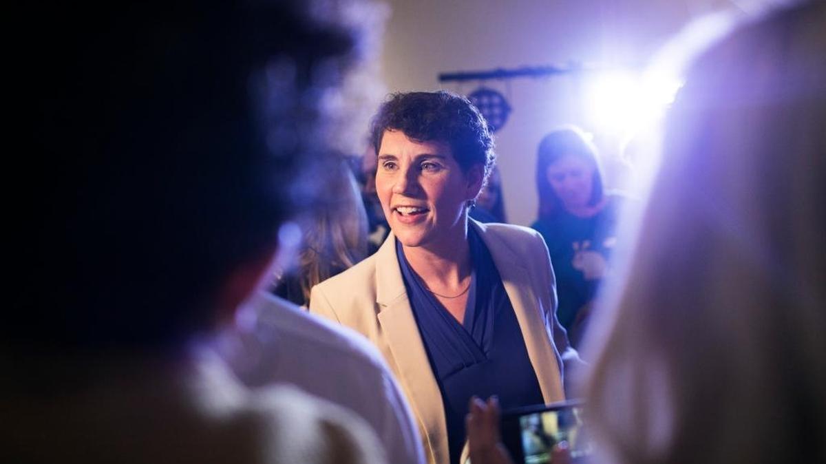 Amy McGrath spoke with supporters in Richmond after winning the Democratic primary for Kentucky’s 6th Congressional District.