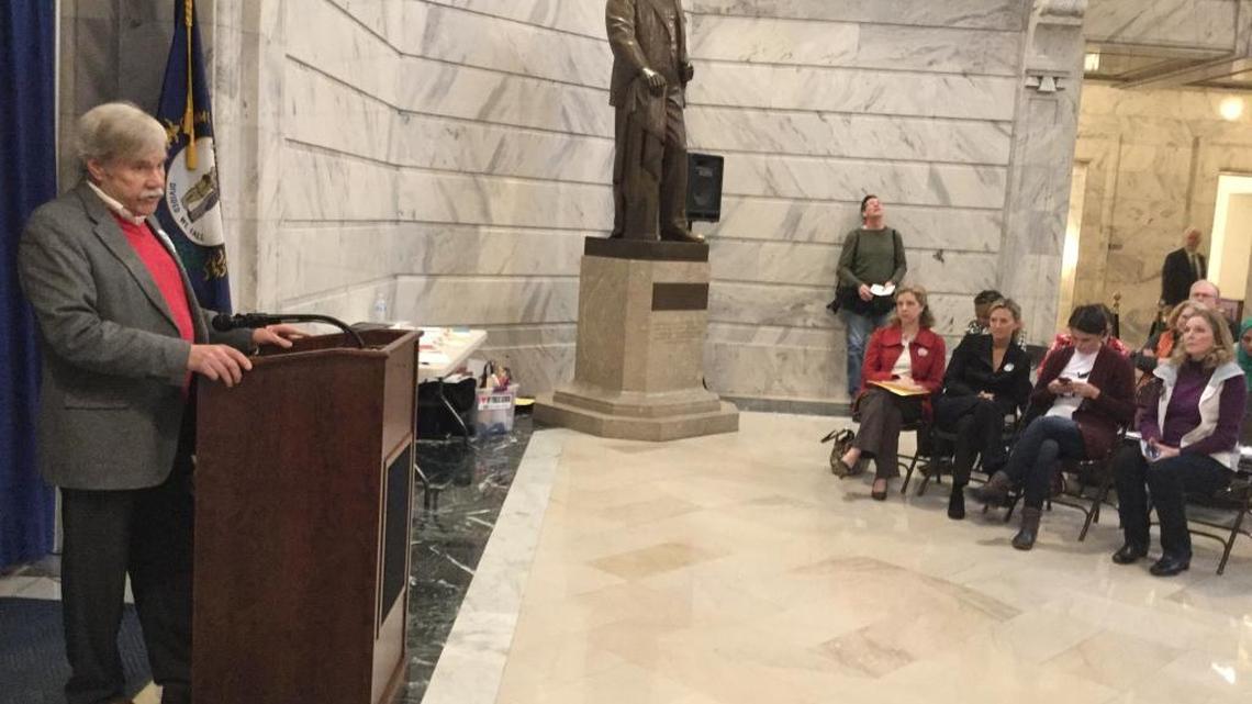 Former Kentucky Education Association President David Allen says Monday at a Save Our Schools Kentucky news conference in the Capitol that charter schools could drain money from public schools.