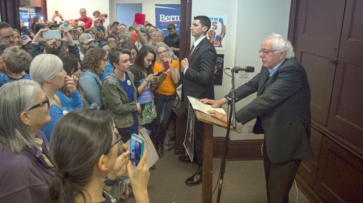 Sen. Bernie Sanders spoke to supporters at his campaign office in Frankfort on May 14, 2016. Sanders asked his supporters to get out the vote for the Kentucky primary election.