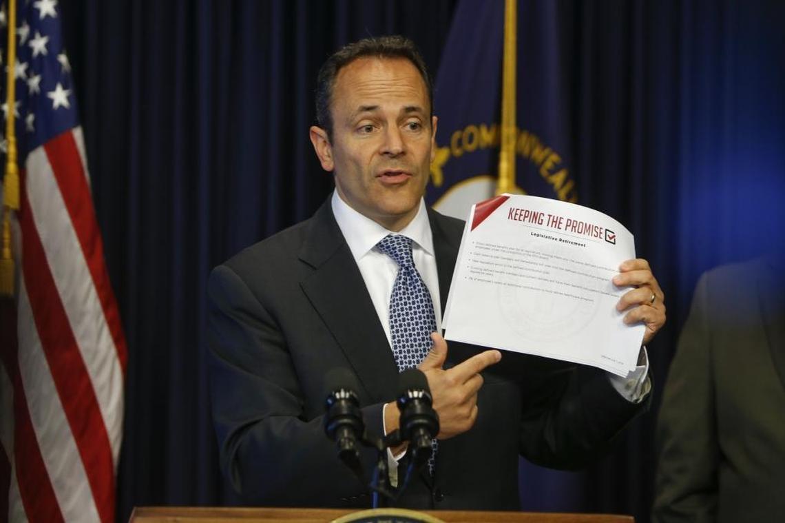 Kentucky Governor Matt Bevin unveils the proposed solution for Kentucky’s pension crisis during a press conference at the Kentucky State Capital on Wednesday, October 18, 2017 in Frankfort, Ky.