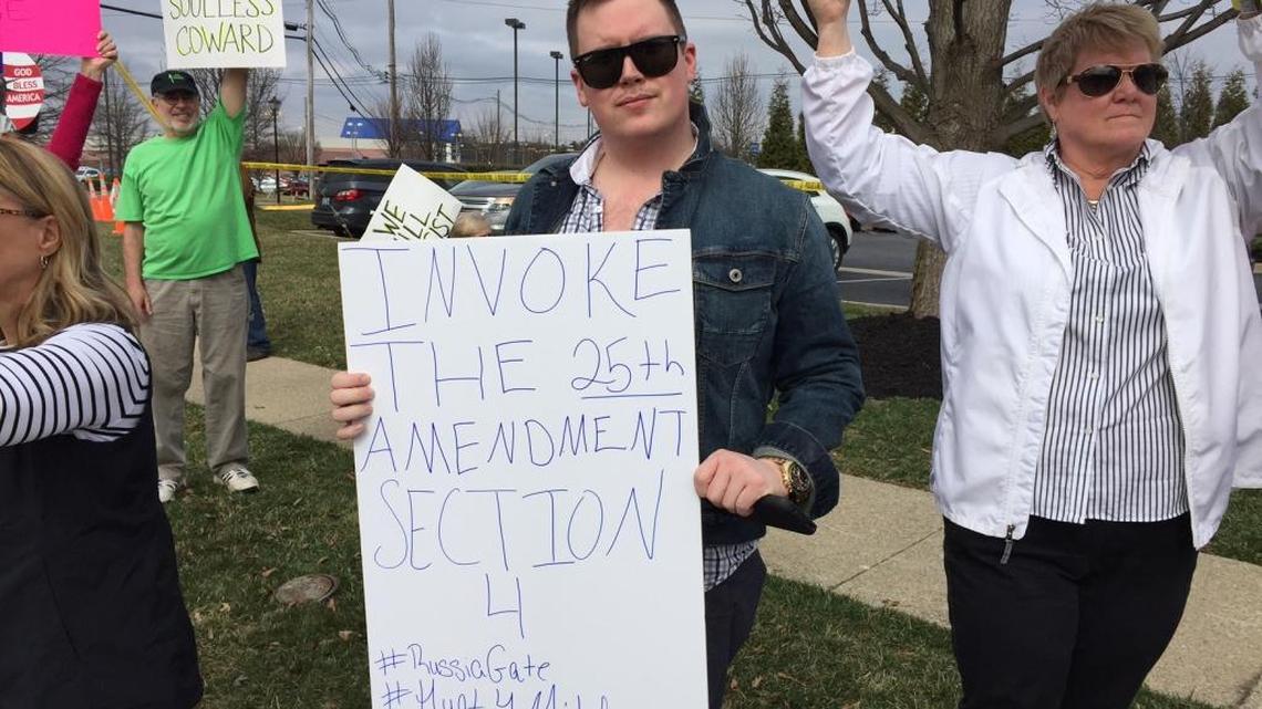 Brent Gambrell drove 200 miles from Middlesboro, Kentucky, to Louisville to greet Senate Majority Leader Mitch McConnell on Wednesday, Feb. 22, 2017.