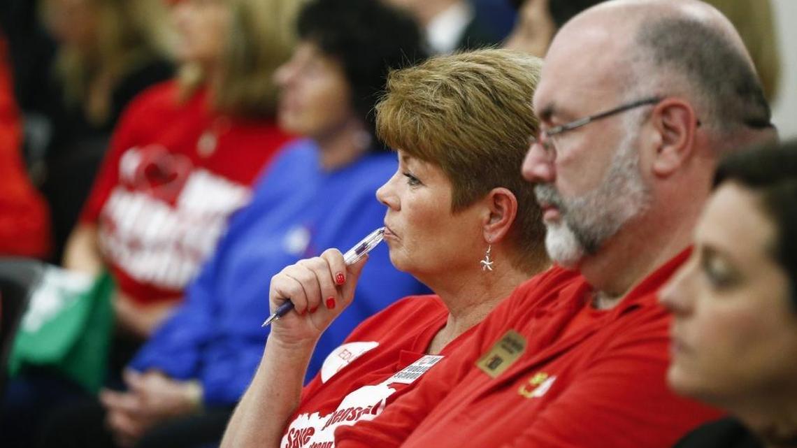 Educators listened as state lawmakers discuss revenue reform during the final day of Kentucky's 2018 General Assembly at the Capitol in Frankfort.