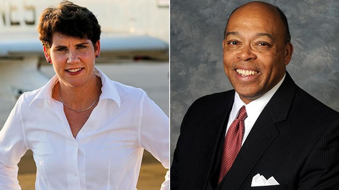 Amy McGrath, left, and Sen. Reggie Thomas are vying for the Democratic nomination to take on incumbent U.S. Rep. Andy Barr, R-Lexington.