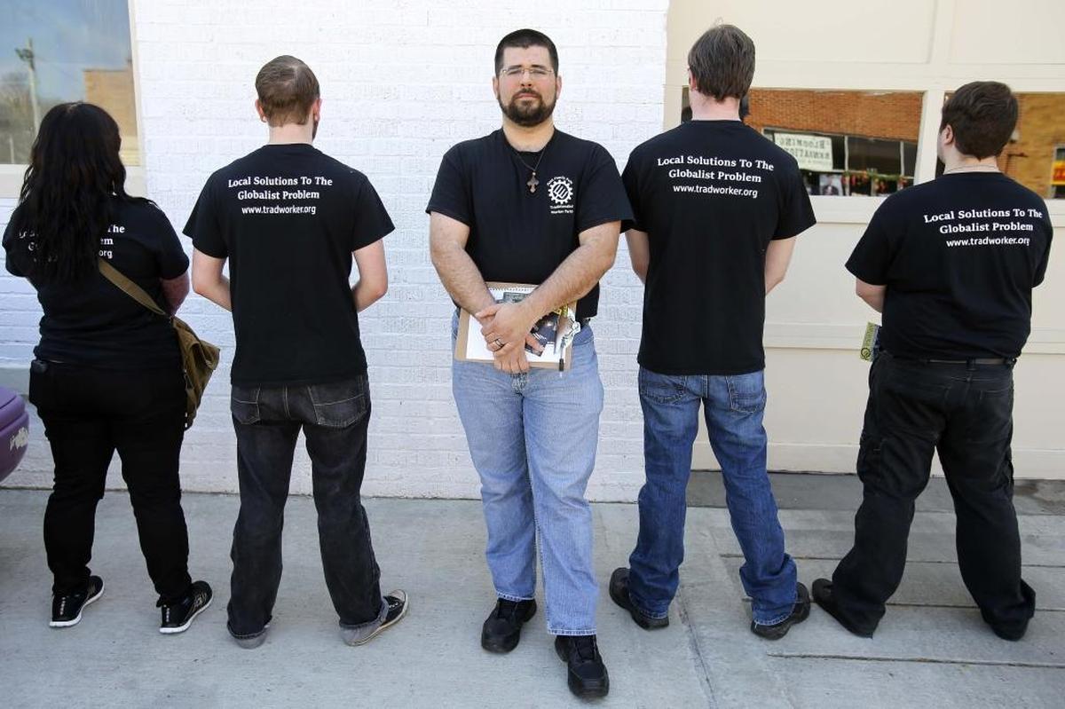 Matthew Heimbach, chairman of the Traditionalist Worker Party, and supporters spread support for their third party movement in Beattyville.