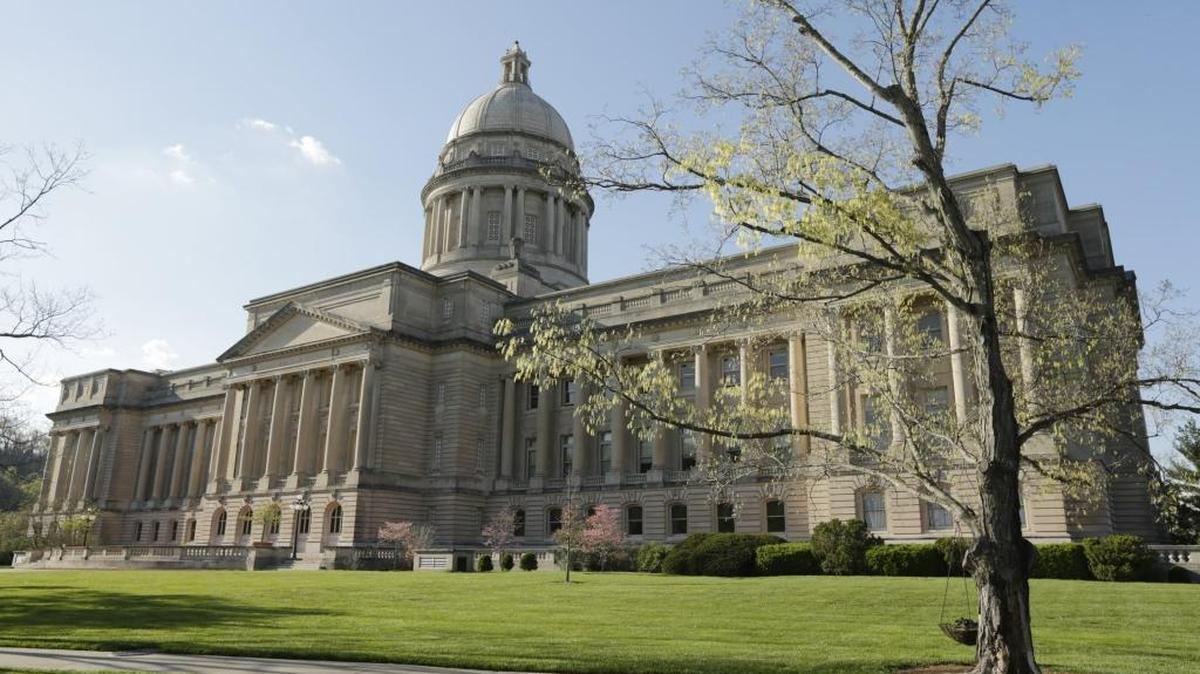 Late-day sunlight on the Capitol on April 15, the last day of the legislative session in Frankfort.