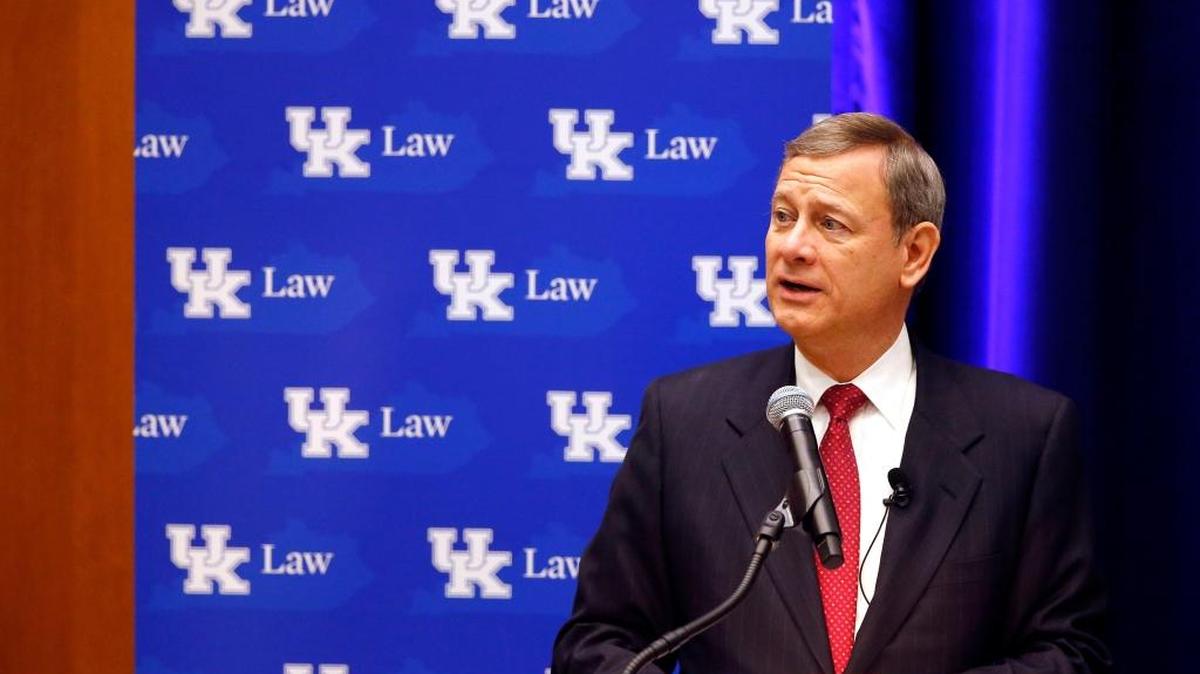 John G. Roberts, the Chief Justice of the U.S. Supreme Court, spoke in the Kincaid Auditorium in the University of Kentucky Gatton College of Business and Economics, 550 South Limestone.in Lexington, Ky., Wednesday, February 1, 2017. Roberts made a presentation and had a conversation with James C. Duff, director of the Administrative Office of the U.S. Courts. The event is sponsored by the John G. Heyburn II Initiative and the UK College of Law.