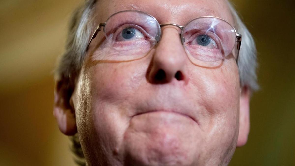 Senate Majority Leader Mitch McConnell of Ky. pauses during a news conference on Capitol Hill in Washington, Tuesday, July 18, 2017. President Donald Trump blasted congressional Democrats and "a few Republicans" over the collapse of the GOP effort to rewrite the Obama health care law. (AP Photo/Andrew Harnik)