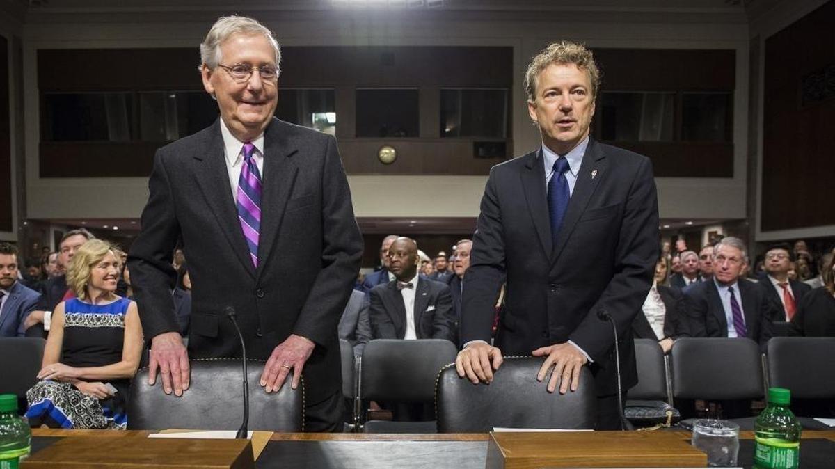 In this Jan. 11, 2017, file photo, Senate Majority Leader Mitch McConnell of Ky., left, and Sen. Rand Paul, R-Ky., arrived on Capitol Hill in Washington.