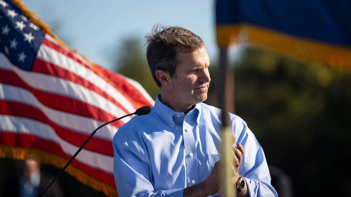 Kentucky Gov. Andy Beshear, who is running for reelection, attends a ribbon cutting ceremony celebrating the completion of a new section of U.S. Highway 641 between Murray and the Kentucky-Tennessee state line in Hazel, Ky., on Thursday, Oct. 12, 2023.