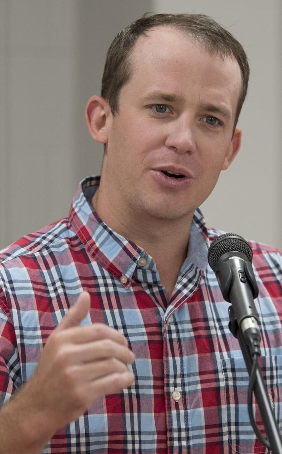 Kentucky House Majority Floor Leader Jonathan Shell speaks to a Fancy Farm crowd in 2017.
