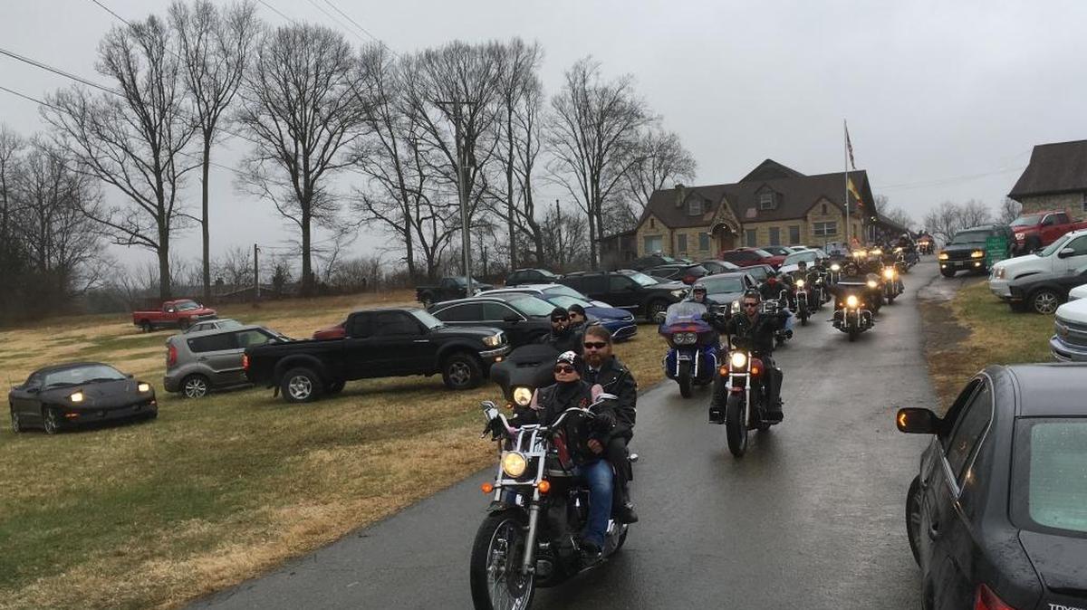 Motorcycle riders left the funeral for Kentucky State Rep. Dan Johnson in Louisville Monday. Police say Johnson, a first-term state representative, took his own life days after a media report that he had been accused of sexually assaulting a teenager.