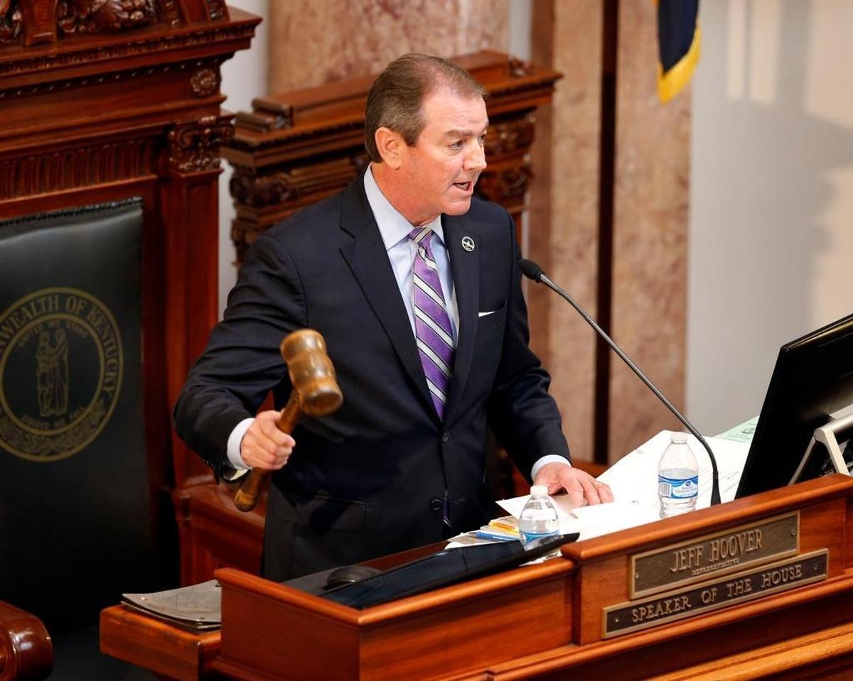 House Speaker Pro Tempore David Osborne, R-Prospect, presided over the House of Representatives on the opening day of the General Assembly in the State Capitol in Frankfort, Ky., Tuesday, January 2, 2018. The 2018 General Assembly convened at noon. Speaker of the House Jeff Hoover, R-Jamestown, submitted a “letter of empowerment” to the House, granting Osborne the authority to preside over the 60-workday legislative session until the Legislative Ethics Commission concludes its investigation of allegations that Hoover sexually harassed a legislative staffer and then signed a secret settlement to conceal the action
