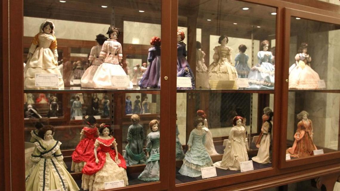 The Kentucky State Capitol has a display of miniature dolls that represent each first lady of Kentucky with a fashionable dress from the historical period. The doll representing Kentucky’s current first lady, Glenna Bevin, is not on display yet.