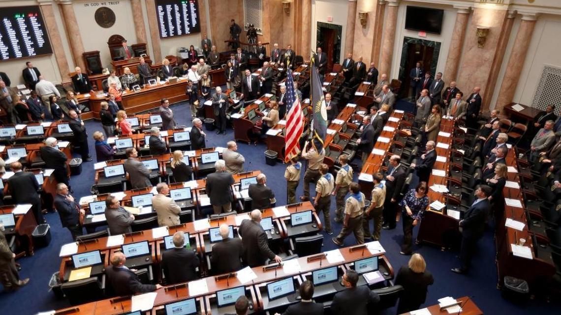 Boy Scout Troop 1784 from Versailles presented the colors Tuesday in the Kentucky House of Representatives.